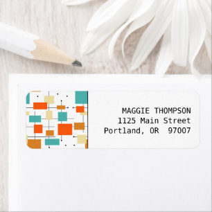 Orange and Turquoise Squares Mid Century Modern Return Address Label