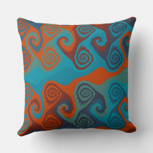 Orange and Turquoise Swirl abstract Cushion