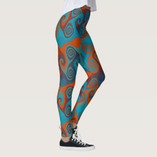 Orange and Turquoise Swirl abstract Leggings