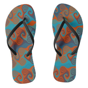 Orange and Turquoise Swirl abstract Thongs