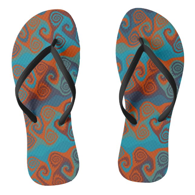 Orange and Turquoise Swirl abstract Thongs (Footbed)