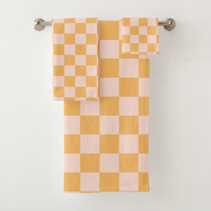 Orange and Unbleached Silk Chequerboard Bath Towel Set
