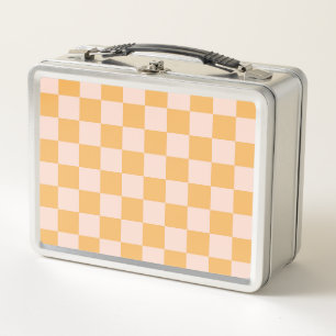 Orange and Unbleached Silk Chequerboard Metal Lunch Box