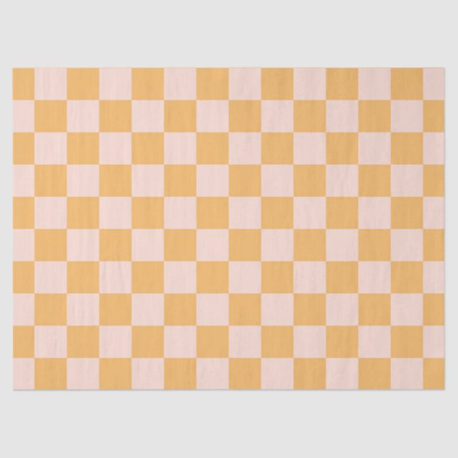 Orange and Unbleached Silk Chequerboard Tissue Paper (Front)