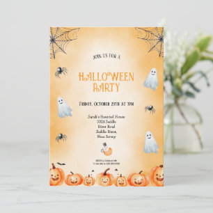 ORANGE AND WHIT AND BLACK HALLOWEEN PARTY INVITATION
