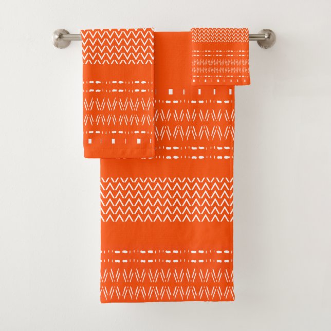 Orange And White African Tribal Inspired Towel Set (Insitu)