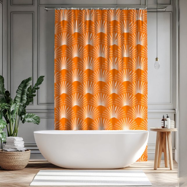 Orange and White Art Deco Pattern Shower Curtain (Creator Uploaded)