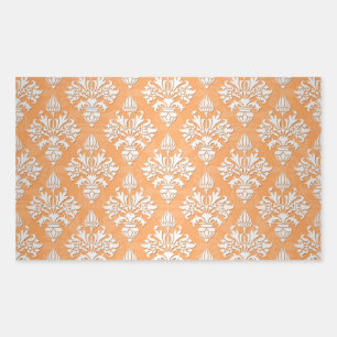 Orange and White Artichoke Damask Floral Pattern Rectangular Sticker