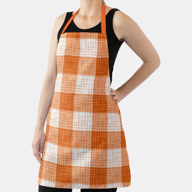 Orange and White Bold Checkered Plaid Design  Apron (Creator Uploaded)