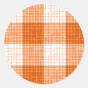 Orange and White Bold Checkered Plaid Design  Classic Round Sticker