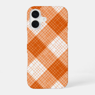 Orange and White Bold Checkered Plaid Design iPhone 16 Case