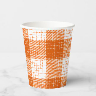 Orange and White Bold Checkered Plaid Design Paper Cups
