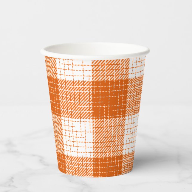 Orange and White Bold Checkered Plaid Design  Paper Cups (Front)