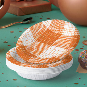 Orange and White Bold Checkered Plaid Design  Paper Plate