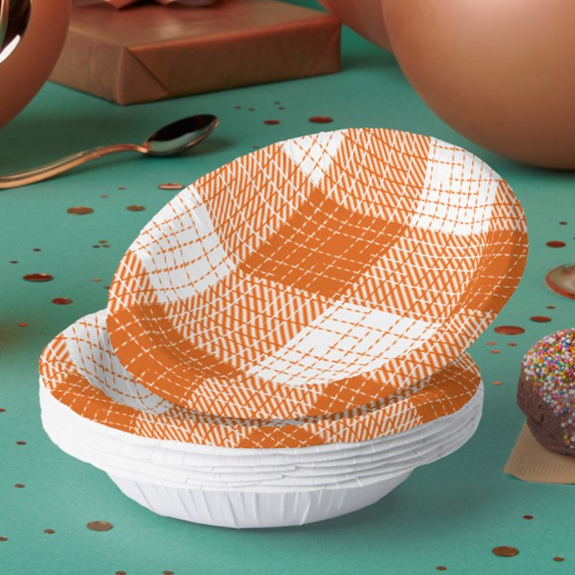 Orange and White Bold Checkered Plaid Design  Paper Plate (Creator Uploaded)