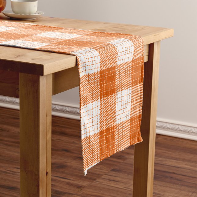 Orange and White Bold Checkered Plaid Design  Short Table Runner (Creator Uploaded)
