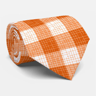 Orange and White Bold Checkered Plaid Design  Tie