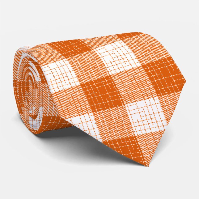 Orange and White Bold Checkered Plaid Design  Tie (Creator Uploaded)
