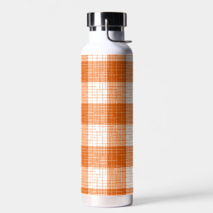 Orange and White Bold Checkered Plaid Design Water Bottle