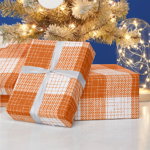 Orange and White Bold Checkered Plaid Design  Wrapping Paper