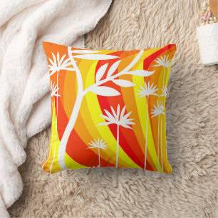 Orange and White Botanical Illustration Cushion