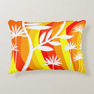Orange and White Botanical Illustration Decorative Cushion