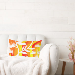Orange and White Botanical Illustration Lumbar Cushion