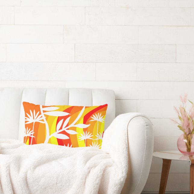 Orange and White Botanical Illustration  Lumbar Cushion (Couch)