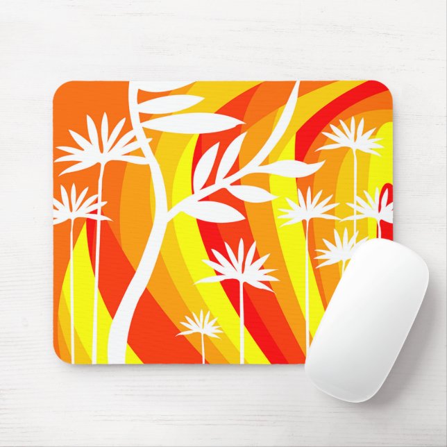 Orange and White Botanical Illustration Mouse Pad (With Mouse)