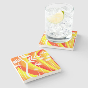 Orange and White Botanical Illustration  Stone Coaster