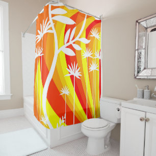 Orange and White Botanical Shower Curtain