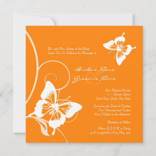 Orange and White Butterfly Wedding Invitation