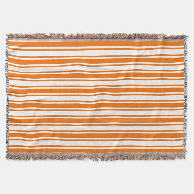 Orange and white candy stripes throw blanket (Front)