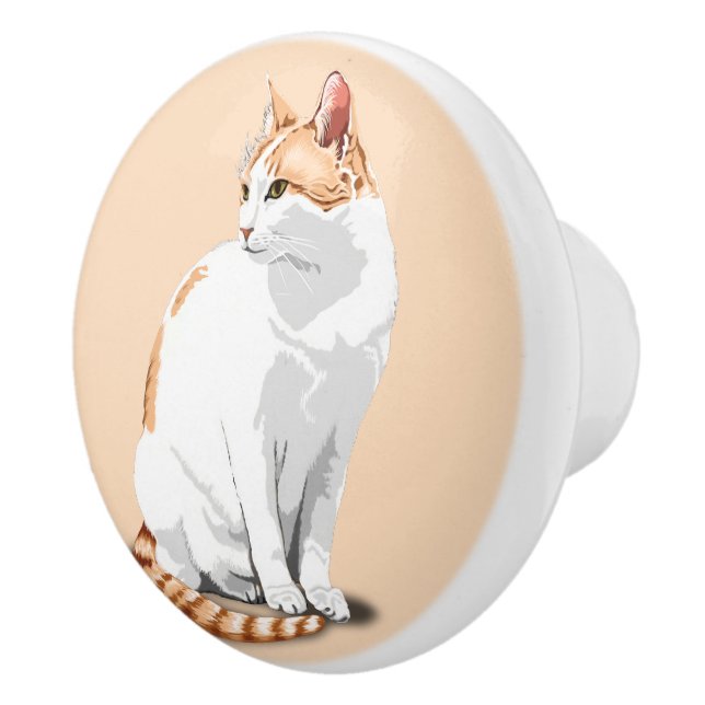 Orange and White Cat  Ceramic Knob (Right)
