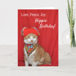 Orange and white cat Hippy Birthday card