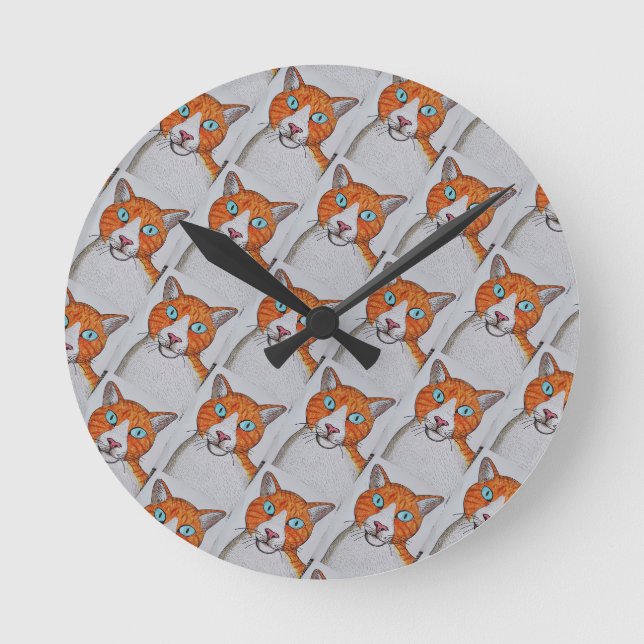 orange and white Cat Wall Clock (Front)