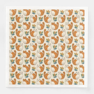 Orange and White Cats Naive Art Style Napkin