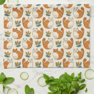 Orange and White Cats Naive Art Style Tea Towel