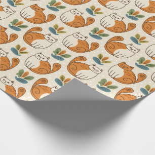 Orange and White Cats Naive Art Style Wrapping Paper