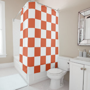 Orange and White Checkerboard Pattern Shower Curtain