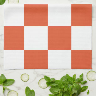 Orange and White Checkerboard Pattern Tea Towel