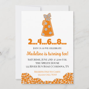 Orange and White Cheer Birthday Invitation
