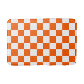 Orange and White Chequerboard Pattern Bath Mat