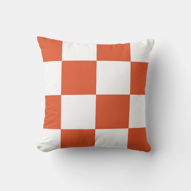 Orange and White Chequerboard Pattern Cushion (Front)