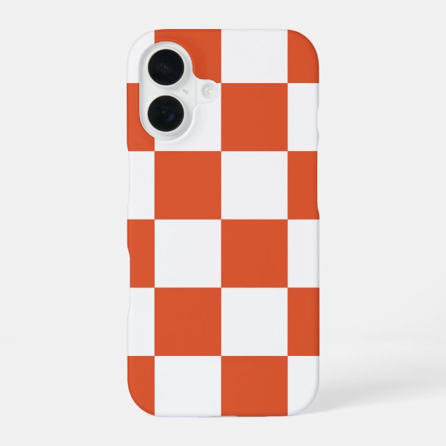 Orange and White Chequerboard Pattern iPhone 16 Case (Back)