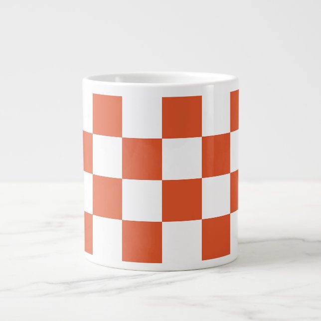 Orange and White Chequerboard Pattern Large Coffee Mug (Front)