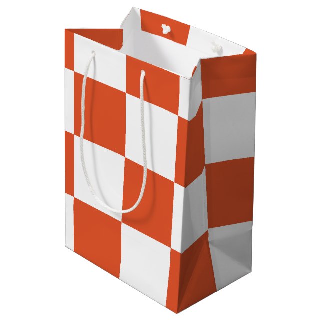Orange and White Chequerboard Pattern Medium Gift Bag (Back Angled)