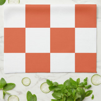 Orange and White Chequerboard Pattern Tea Towel