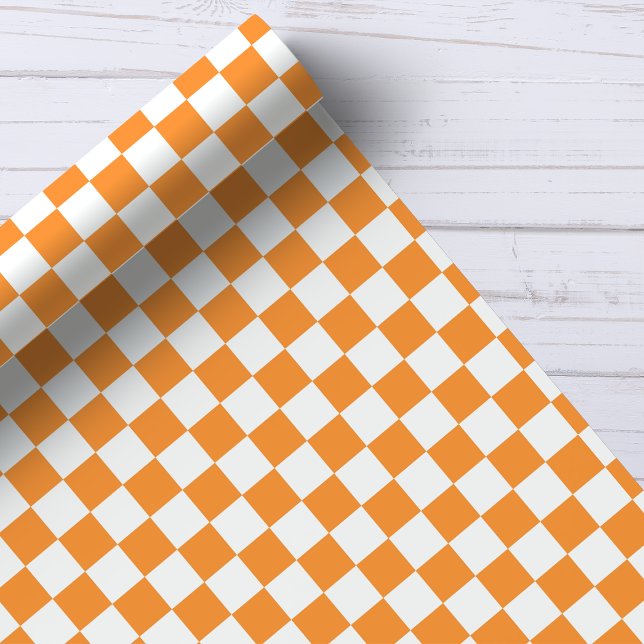 Orange and White Chequerboard Pattern Wrapping Paper (Creator Uploaded)