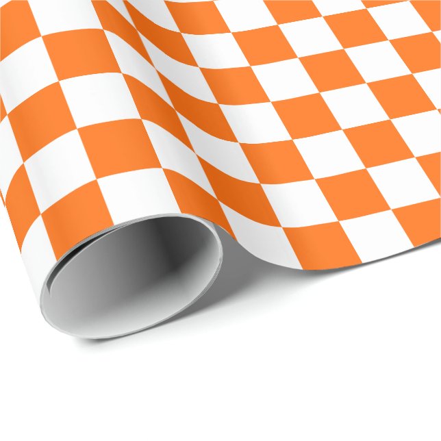 Orange and White Chequered Wrapping Paper (Roll Corner)